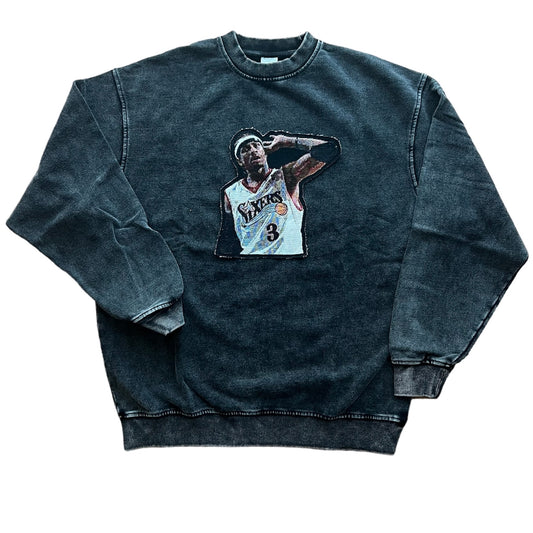 Allen Iverson "The Answer" Remake Long Sleeve Sweatshirt Crewneck-Acid WashBlack