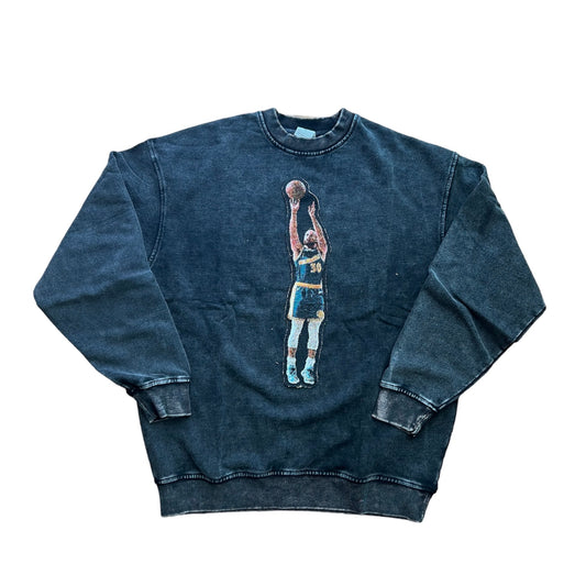 Stephen Curry Long Sleeve Crewneck Remake Sweatshirt-Acid Wash Black